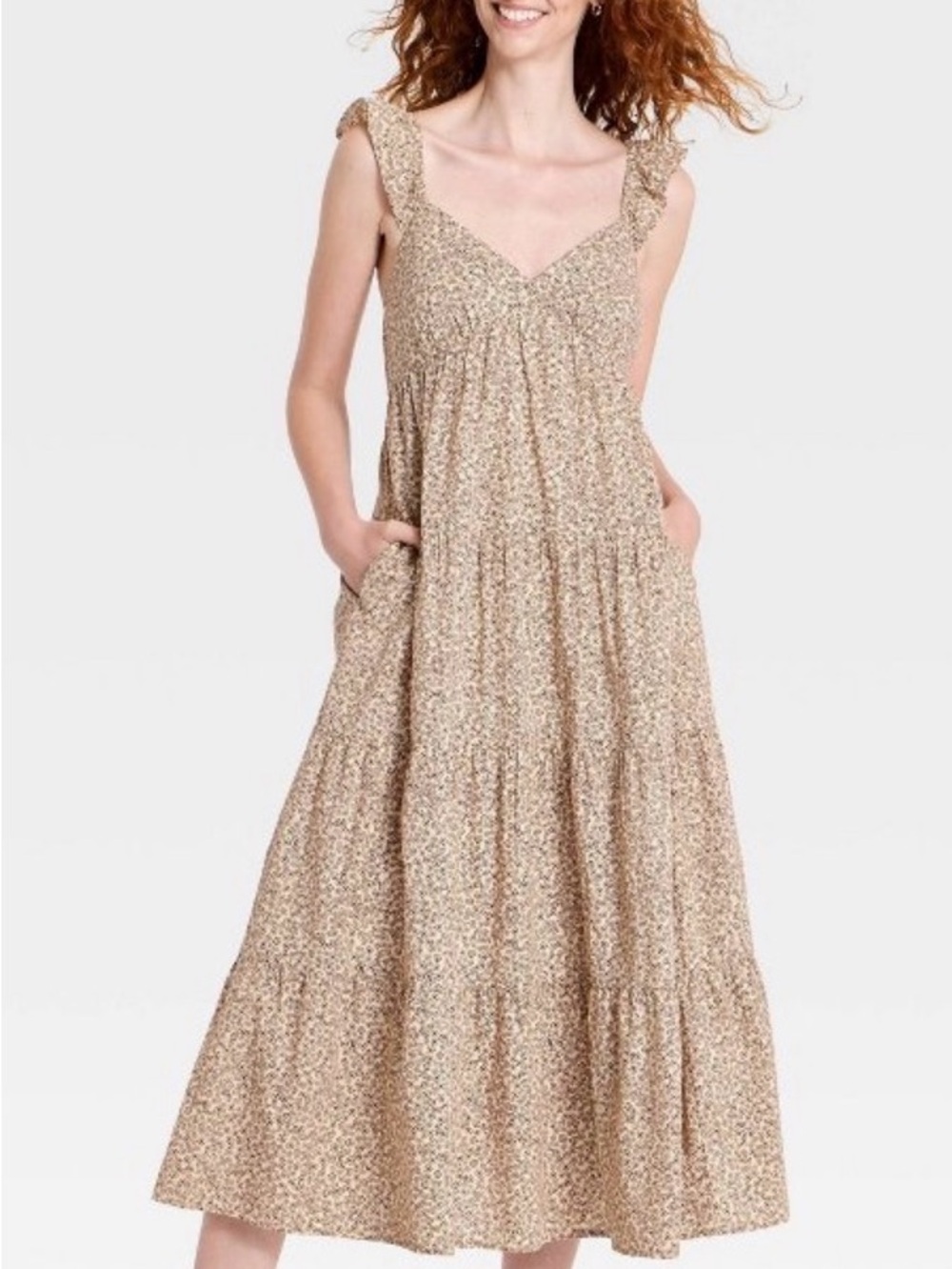 Target 🎯 Sleeveless Tiered Floral Maxi Dress in Beige
